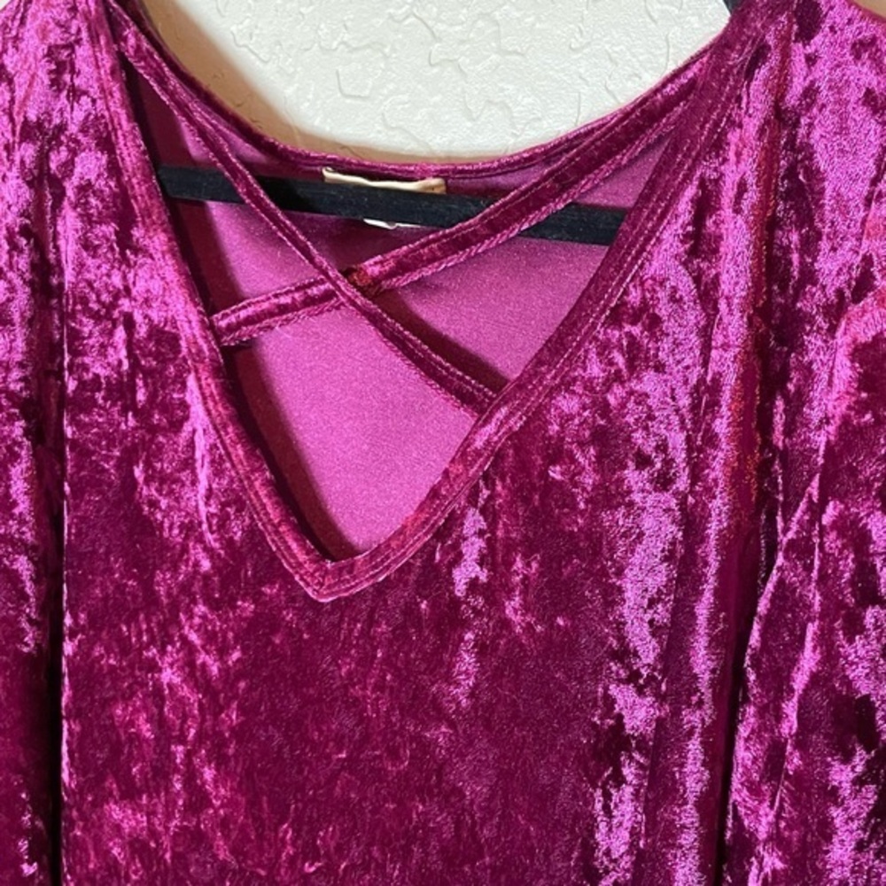 Piko 1988 Crushed  Maroon Wine Velvet Crossed Straps Tunic Shirt Top Size Large‎ - Picture 4 of 7